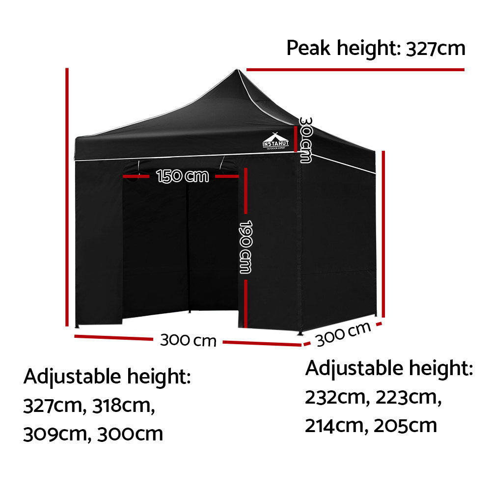 Instahut Gazebo Pop Up Marquee 3x3m Folding Tent Wedding Gazebos 500D Black