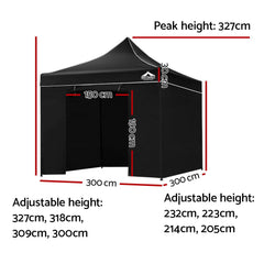 Instahut Gazebo Pop Up Marquee 3x3m Folding Tent Wedding Gazebos 500D Black