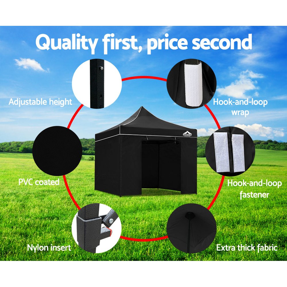 Instahut Gazebo Pop Up Marquee 3x3m Folding Tent Wedding Gazebos 500D Black