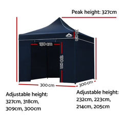 Instahut Gazebo Pop Up Marquee 3x3 Folding Tent Gazebos Camping 500D Oxford Navy