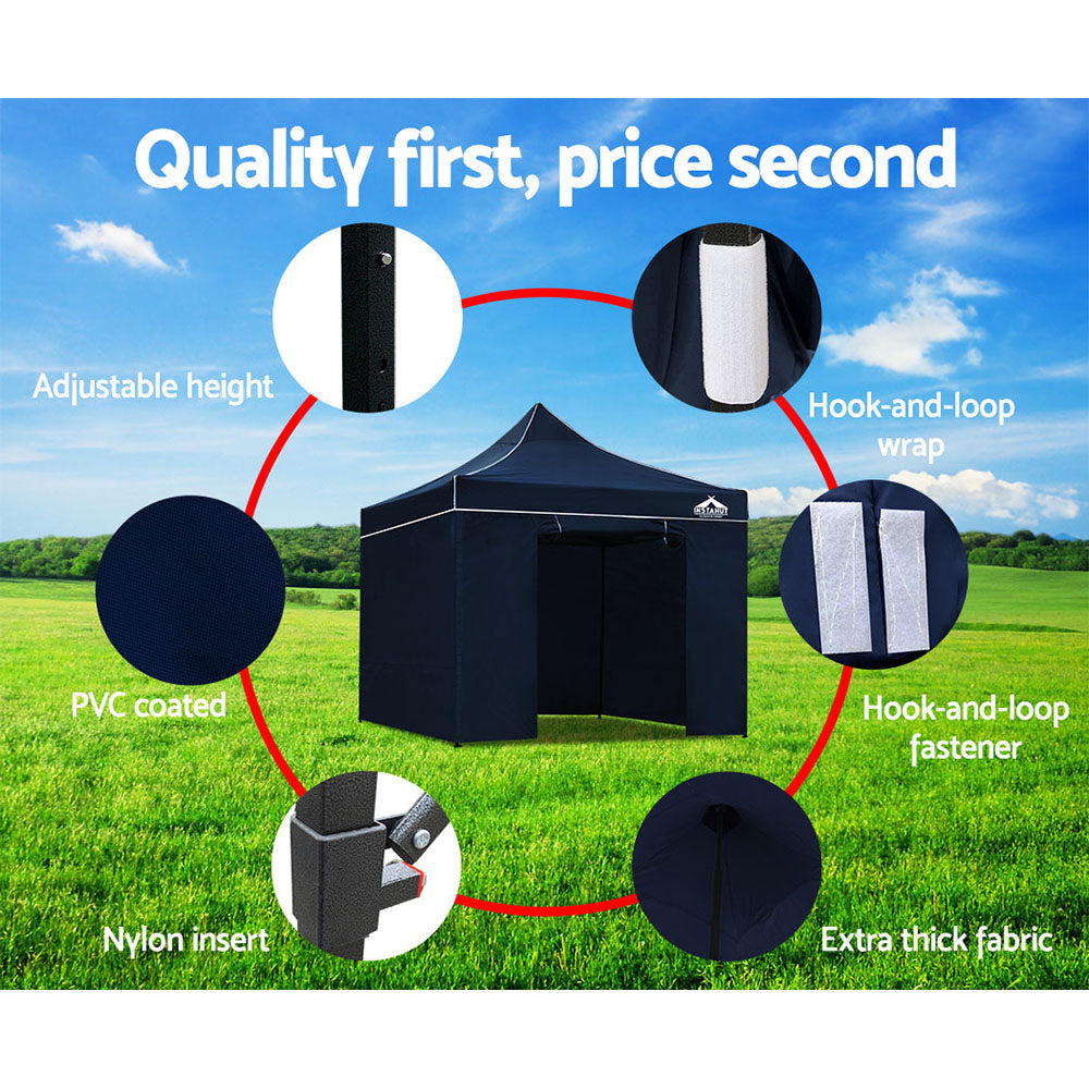 Instahut Gazebo Pop Up Marquee 3x3 Folding Tent Gazebos Camping 500D Oxford Navy