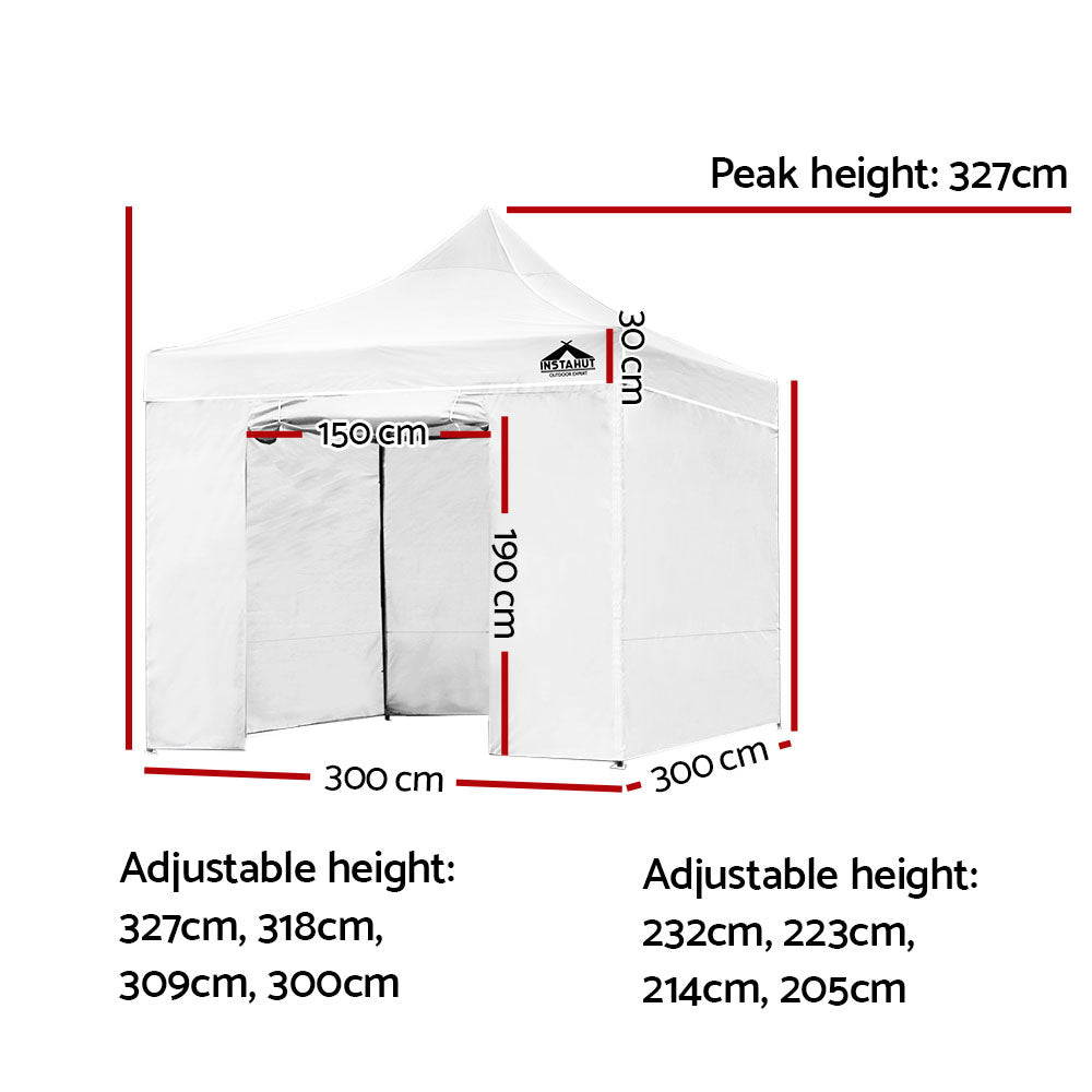 Instahut Gazebo Pop Up Marquee 3x3 Folding Tent Wedding Gazebos 500D White