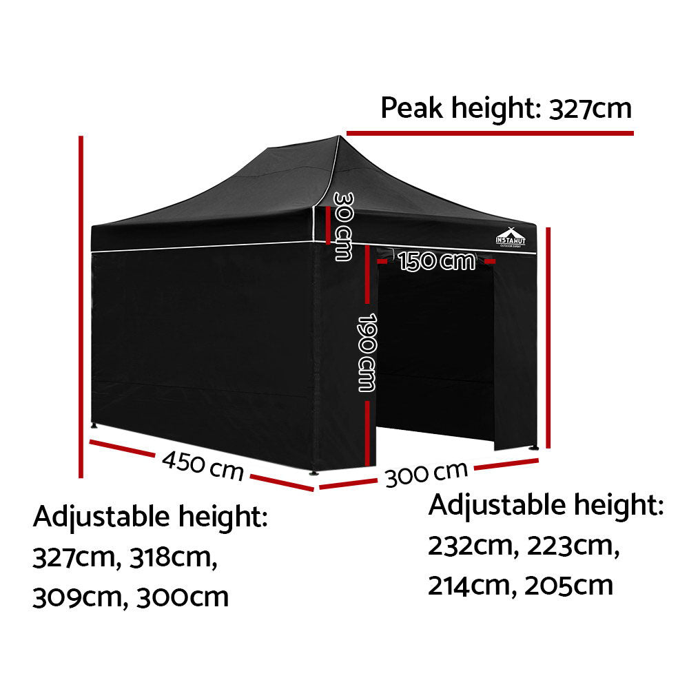 Instahut Gazebo Pop Up Marquee 3x4.5 Folding Tent Wedding Gazebos 500D Black