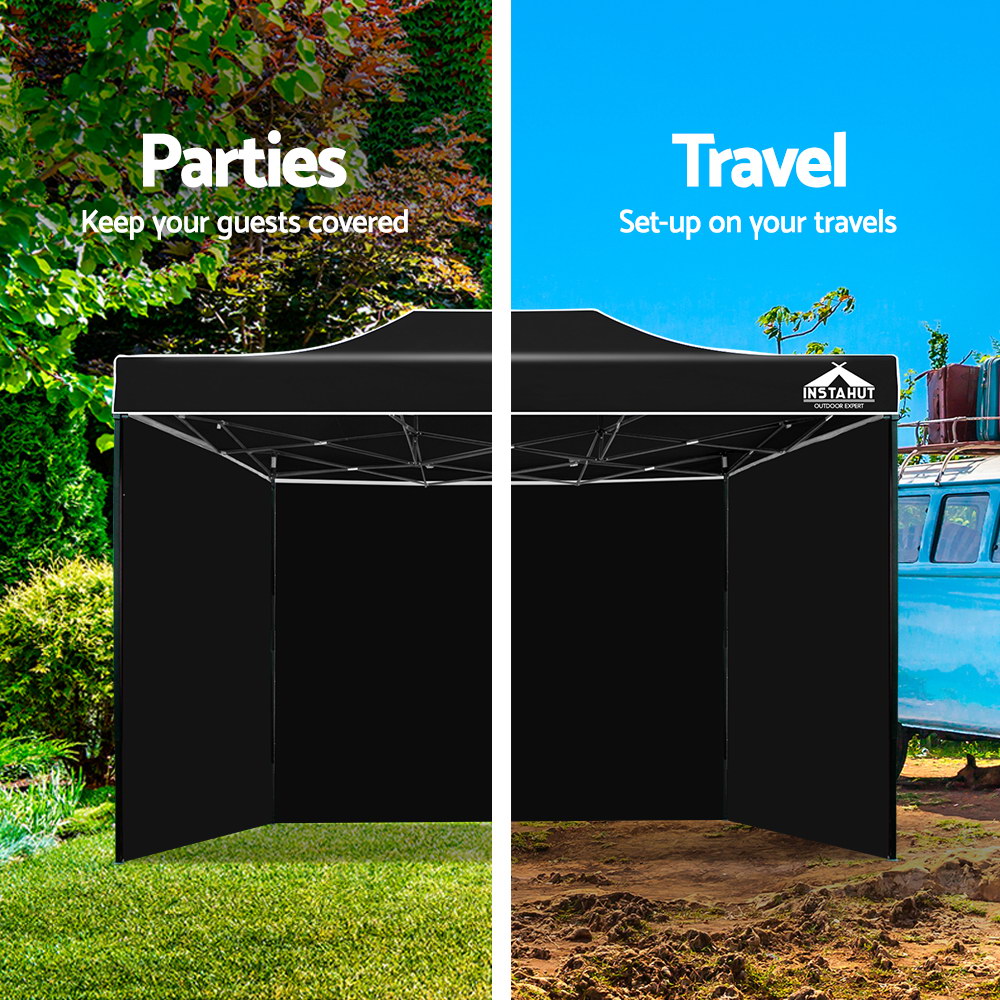 Instahut Gazebo Pop Up Marquee 3x4.5 Folding Tent Wedding Gazebos 500D Black