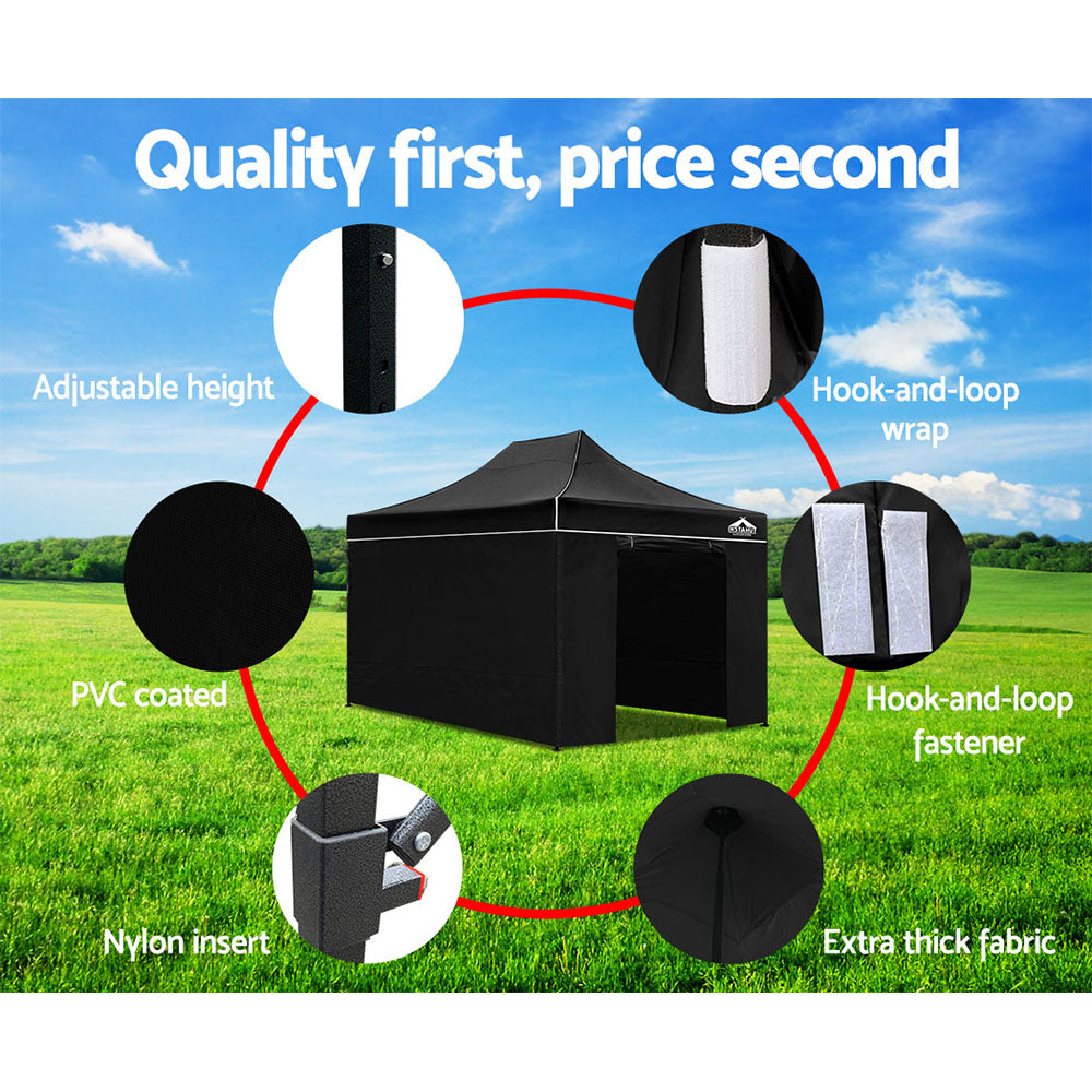 Instahut Gazebo Pop Up Marquee 3x4.5 Folding Tent Wedding Gazebos 500D Black