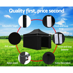 Instahut Gazebo Pop Up Marquee 3x4.5 Folding Tent Wedding Gazebos 500D Black