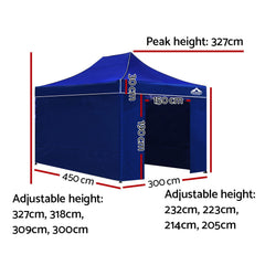 Instahut Gazebo 3x4.5 Pop Up Marquee Folding Tent Wedding Gazebos Camping Outdoor Shade Canopy Blue