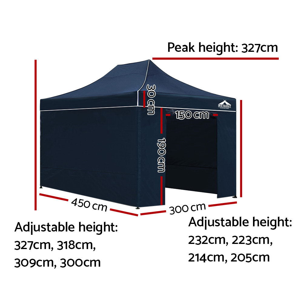 Instahut Gazebo 3x4.5 Pop Up Marquee Folding Tent Wedding Gazebos Camping Outdoor Shade Canopy Navy