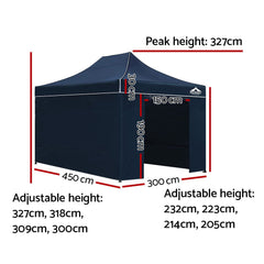 Instahut Gazebo 3x4.5 Pop Up Marquee Folding Tent Wedding Gazebos Camping Outdoor Shade Canopy Navy