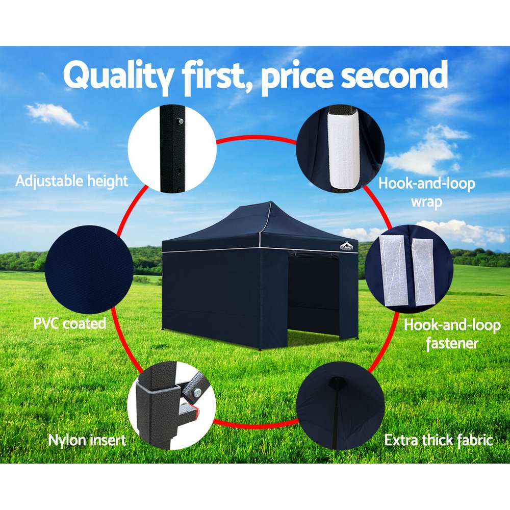 Instahut Gazebo 3x4.5 Pop Up Marquee Folding Tent Wedding Gazebos Camping Outdoor Shade Canopy Navy