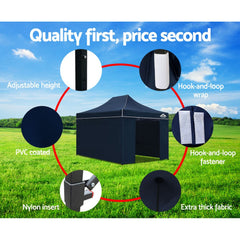 Instahut Gazebo 3x4.5 Pop Up Marquee Folding Tent Wedding Gazebos Camping Outdoor Shade Canopy Navy