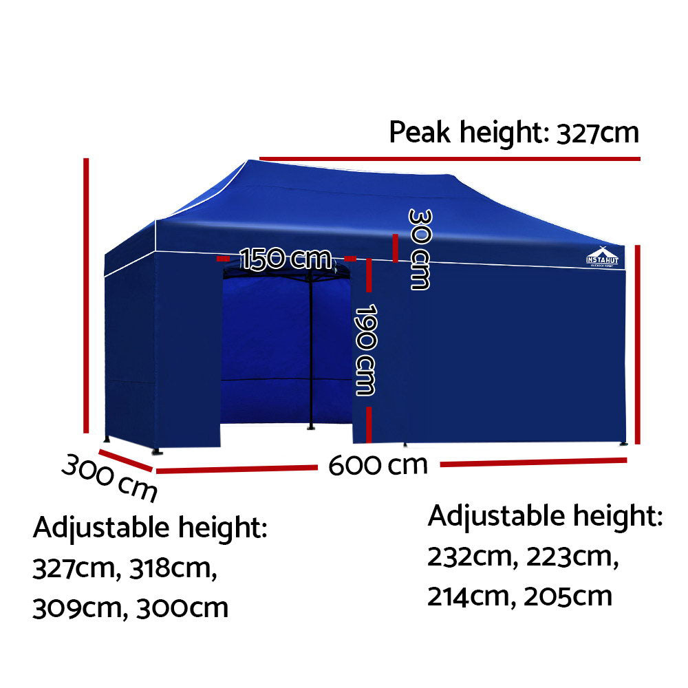 Instahut Gazebo 3x6 Pop Up Marquee Folding Tent Wedding Gazebos Camping Outdoor Shade Canopy Blue