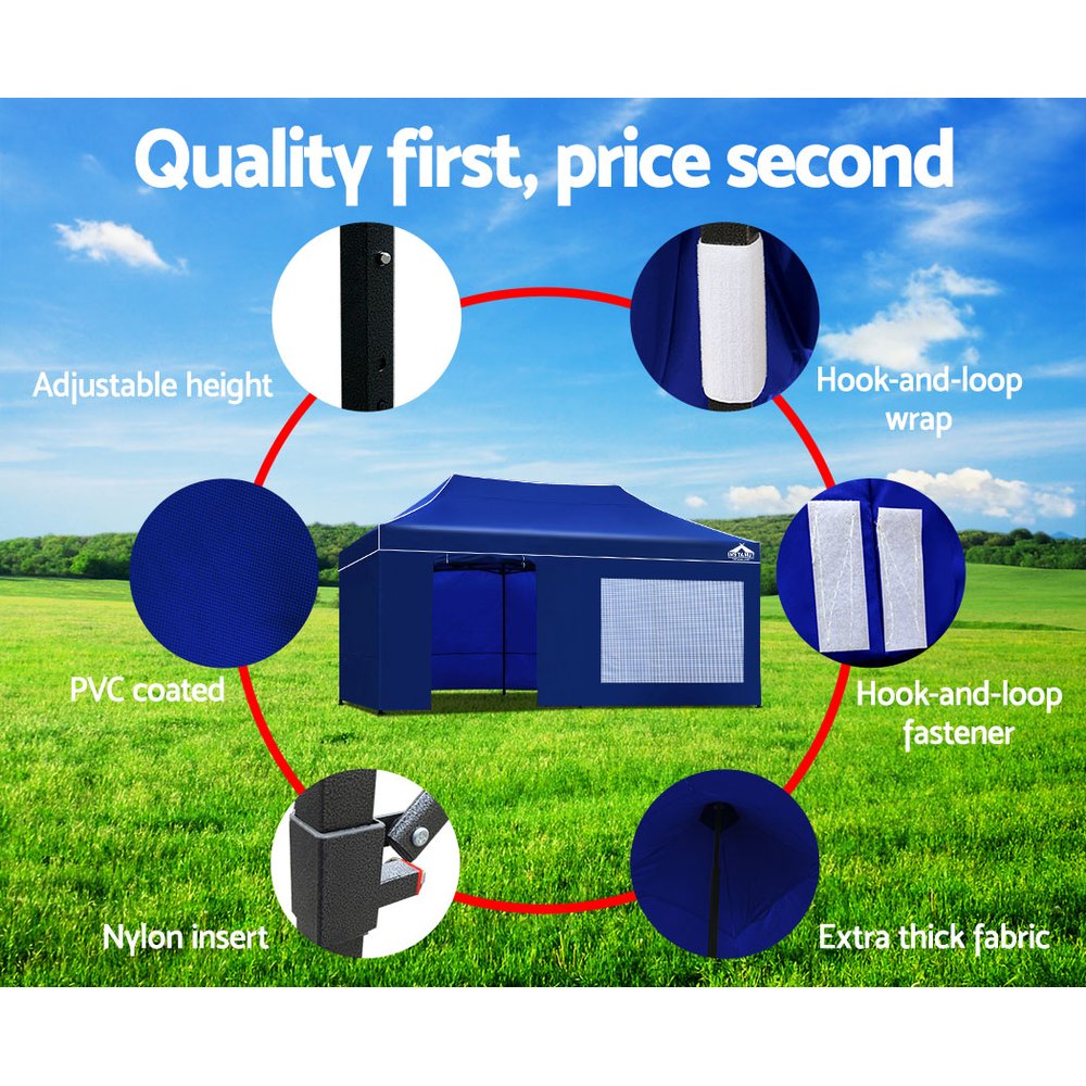 Instahut Gazebo 3x6 Pop Up Marquee Folding Tent Wedding Gazebos Camping Outdoor Shade Canopy Blue