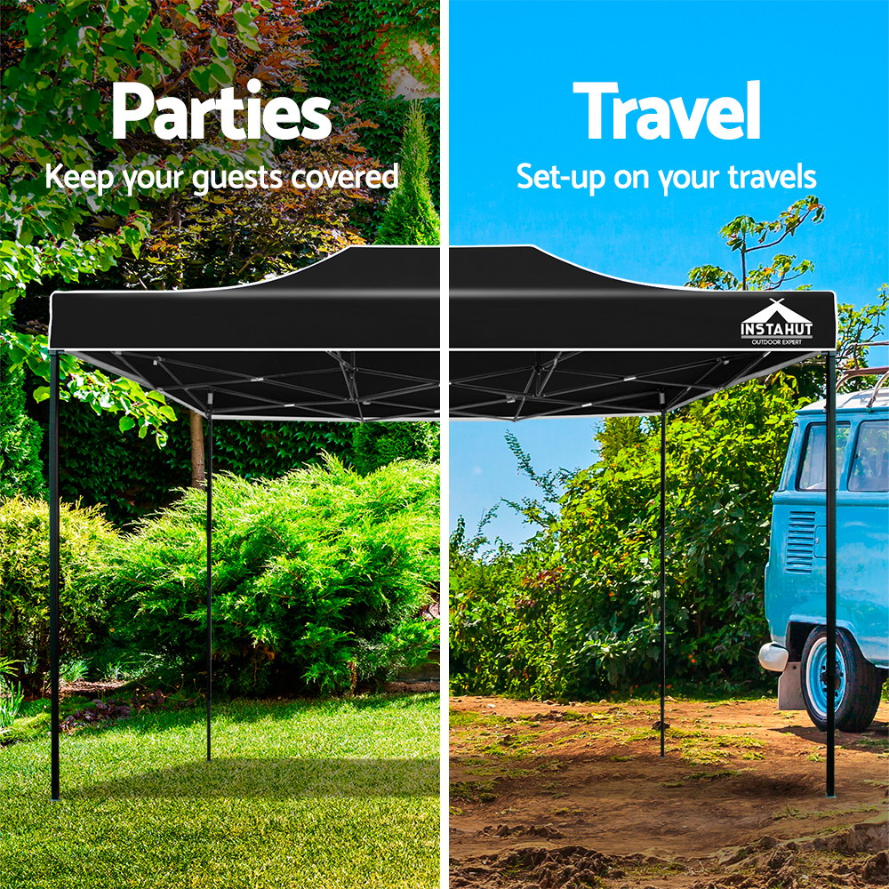 Instahut Gazebo Pop Up Marquee 3x4.5 Folding Tent 500D Wedding Camping Black