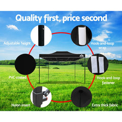 Instahut Gazebo Pop Up Marquee 3x4.5 Folding Tent 500D Wedding Camping Black