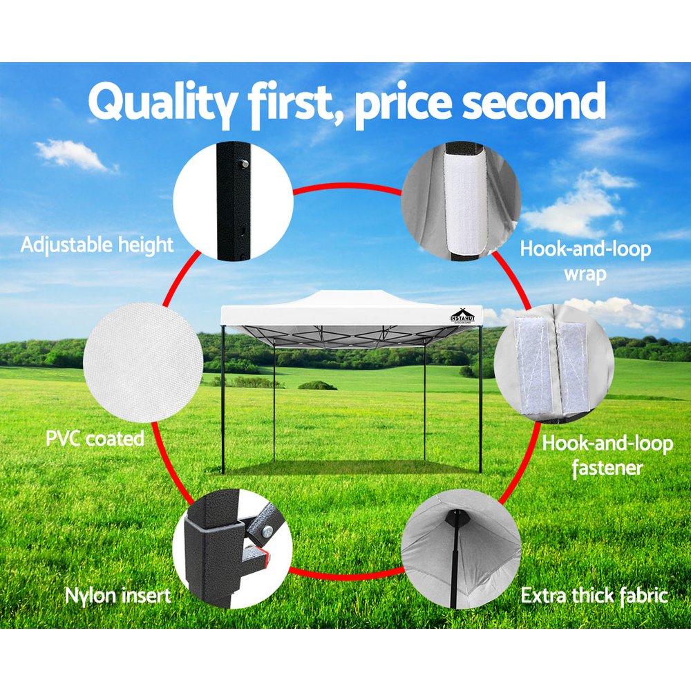 Instahut Gazebo Pop Up Marquee 3x4.5 Folding Tent 500D Oxford Fabric White