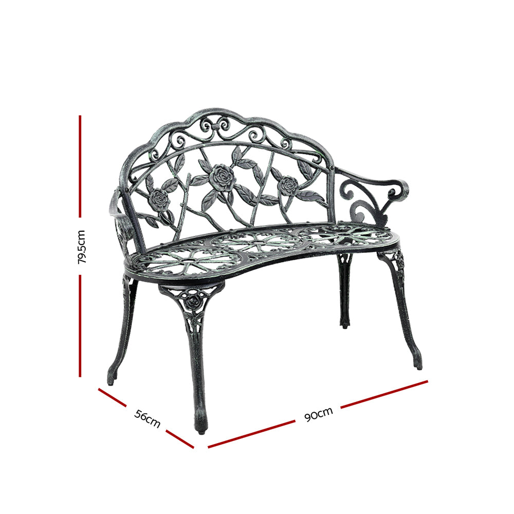 Gardeon Outdoor Garden Bench Seat 100cm Cast Aluminium Patio Chair Vintage Green