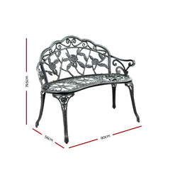 Gardeon Outdoor Garden Bench Seat 100cm Cast Aluminium Patio Chair Vintage Green