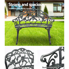 Gardeon Outdoor Garden Bench Seat 100cm Cast Aluminium Patio Chair Vintage Green
