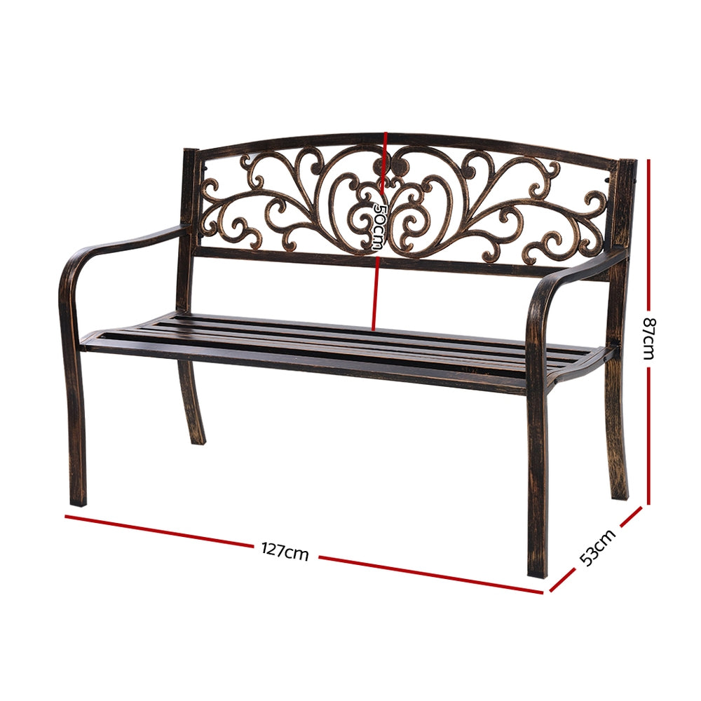 Gardeon Outdoor Garden Bench Seat Steel Outdoor Furniture 3 Seater Park Bronze