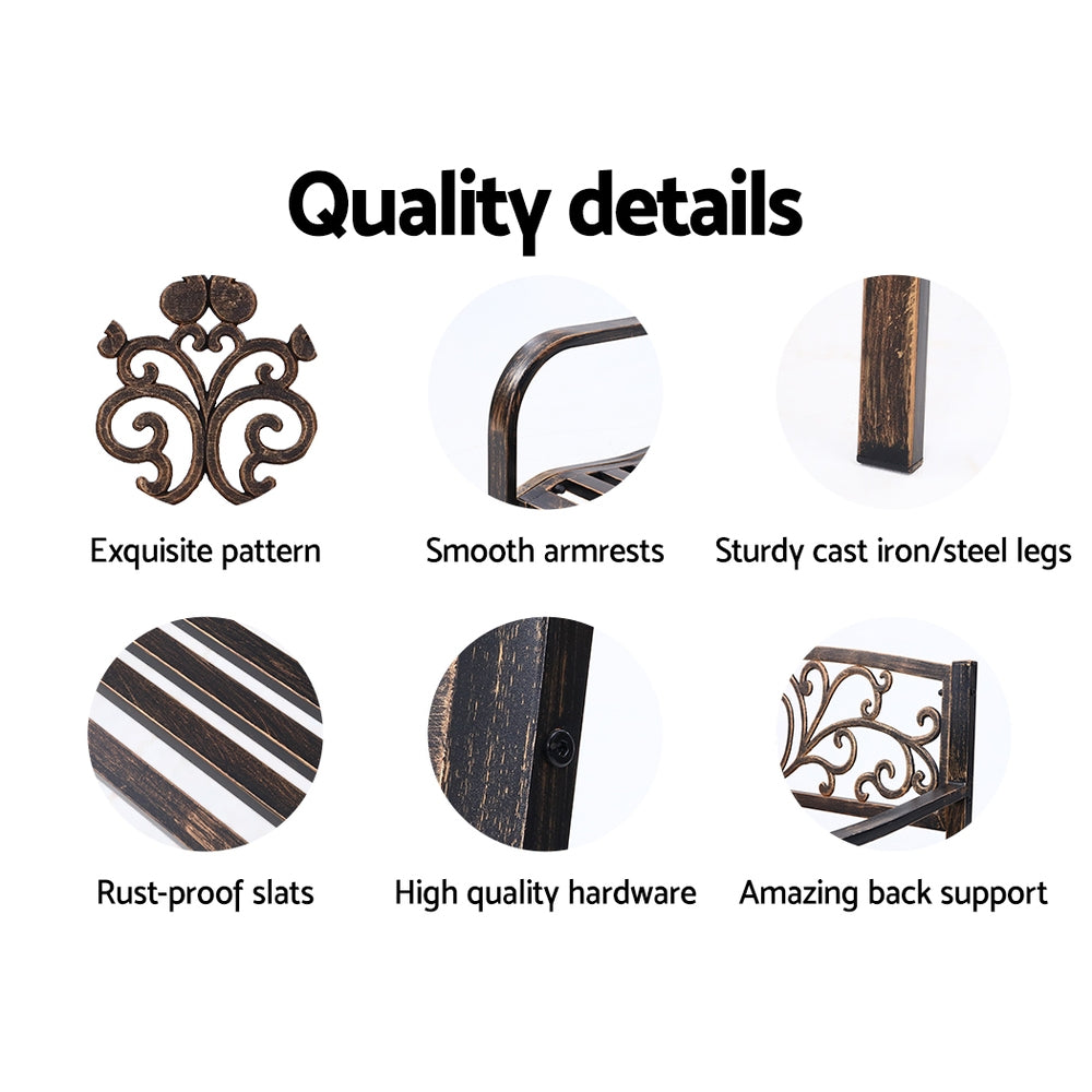Gardeon Outdoor Garden Bench Seat Steel Outdoor Furniture 3 Seater Park Bronze