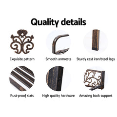Gardeon Outdoor Garden Bench Seat Steel Outdoor Furniture 3 Seater Park Bronze