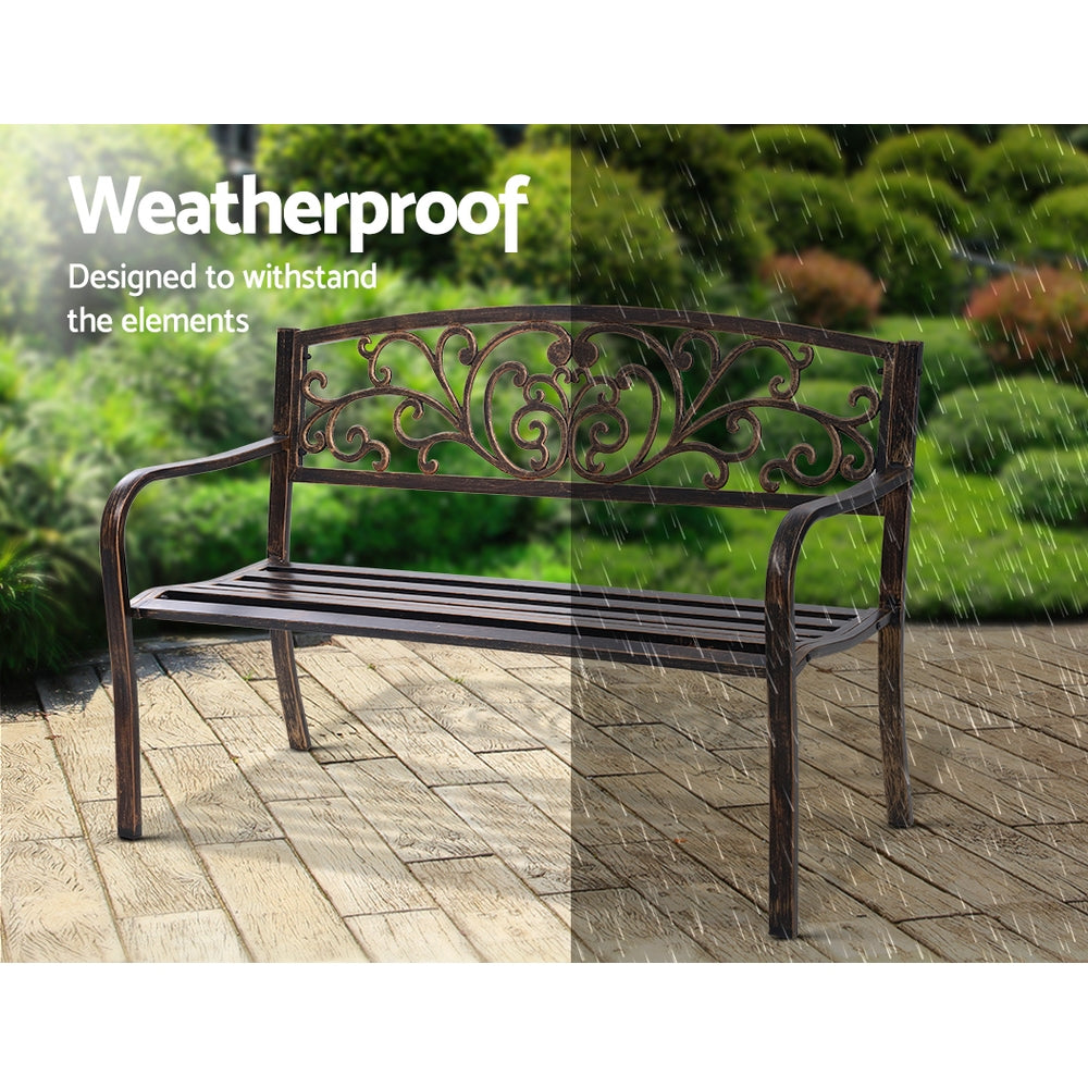 Gardeon Outdoor Garden Bench Seat Steel Outdoor Furniture 3 Seater Park Bronze