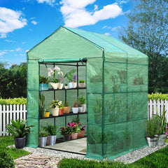 Green Fingers Greenhouse 1.4x1.55x2M Walk in Green House Tunnel Plant Garden Shed 8 Shelves