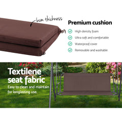 Gardeon Outdoor Swing Chair Garden Chair Bench Furniture Canopy 3 Seater Brown