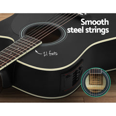 Alpha 41 Inch Acoustic Guitar Equaliser Electric Output Jack Cutaway Black