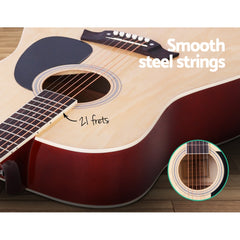 Alpha 41 Inch Acoustic Guitar Wooden Body Steel String Dreadnought Stand Wood