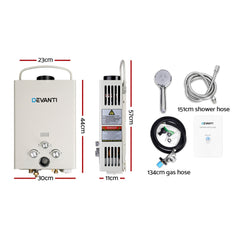 Devanti Portable Gas Water Heater 8L/Min LPG System Grey
