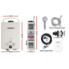 Devanti Portable Gas Water Heater 8L/Min With Pump LPG System Grey