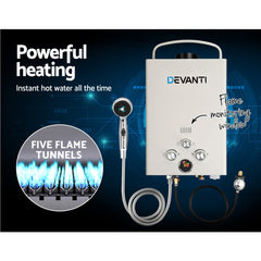 Devanti Portable Gas Water Heater 8L/Min With Pump LPG System Grey