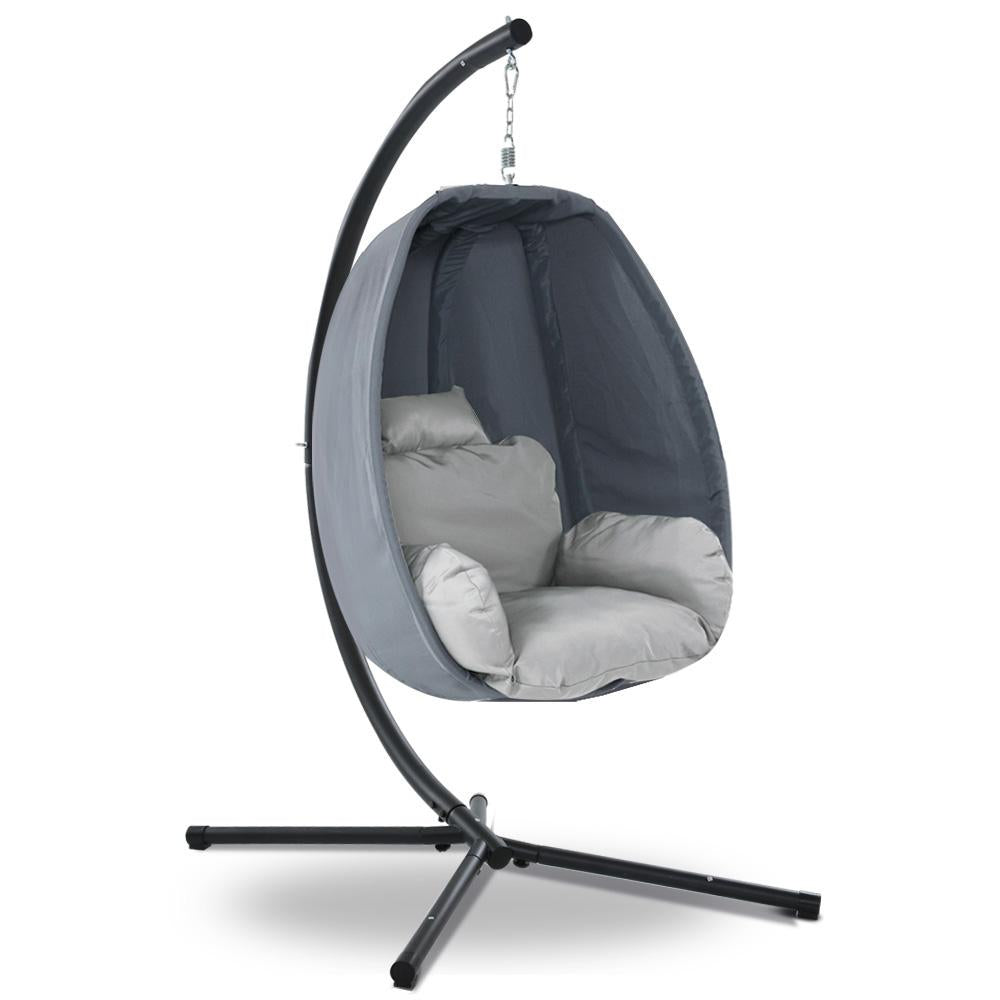 Gardeon Outdoor Egg Swing Chair Patio Furniture Pod Stand Canopy Foldable Grey