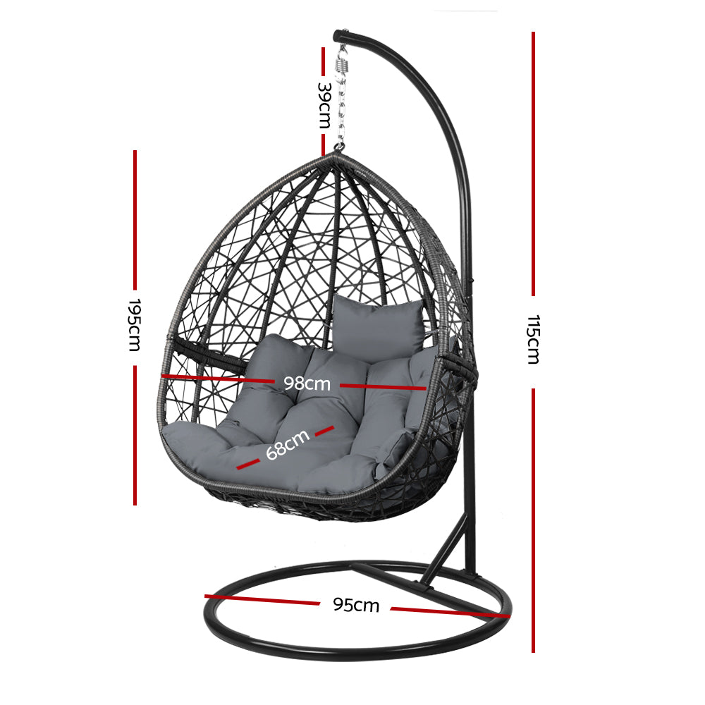 Gardeon Outdoor Egg Swing Chair Wicker Rattan Furniture Pod Stand Cushion Grey