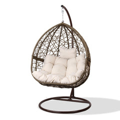 Gardeon Outdoor Egg Swing Chair Wicker Rattan Furniture Pod Stand Cushion Latte