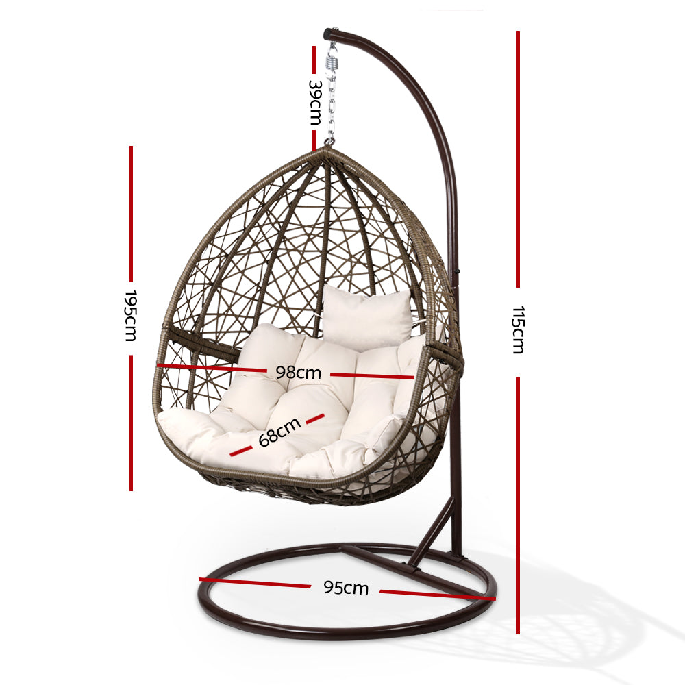 Gardeon Outdoor Egg Swing Chair Wicker Rattan Furniture Pod Stand Cushion Latte