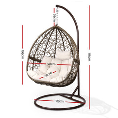 Gardeon Outdoor Egg Swing Chair Wicker Rattan Furniture Pod Stand Cushion Latte