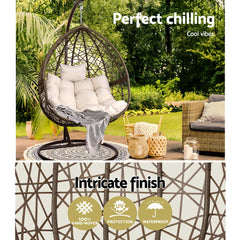 Gardeon Outdoor Egg Swing Chair Wicker Rattan Furniture Pod Stand Cushion Latte