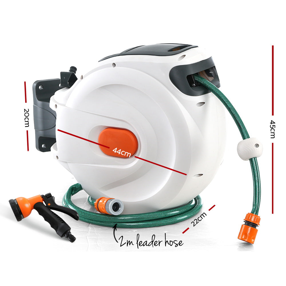 Green Fingers Water Hose Reel 20M Retractable Garden Spray Gun Auto Rewind