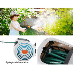 Green Fingers Water Hose Reel 20M Retractable Garden Spray Gun Auto Rewind