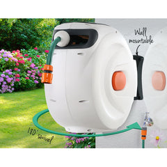 Green Fingers Water Hose Reel 20M Retractable Garden Spray Gun Auto Rewind