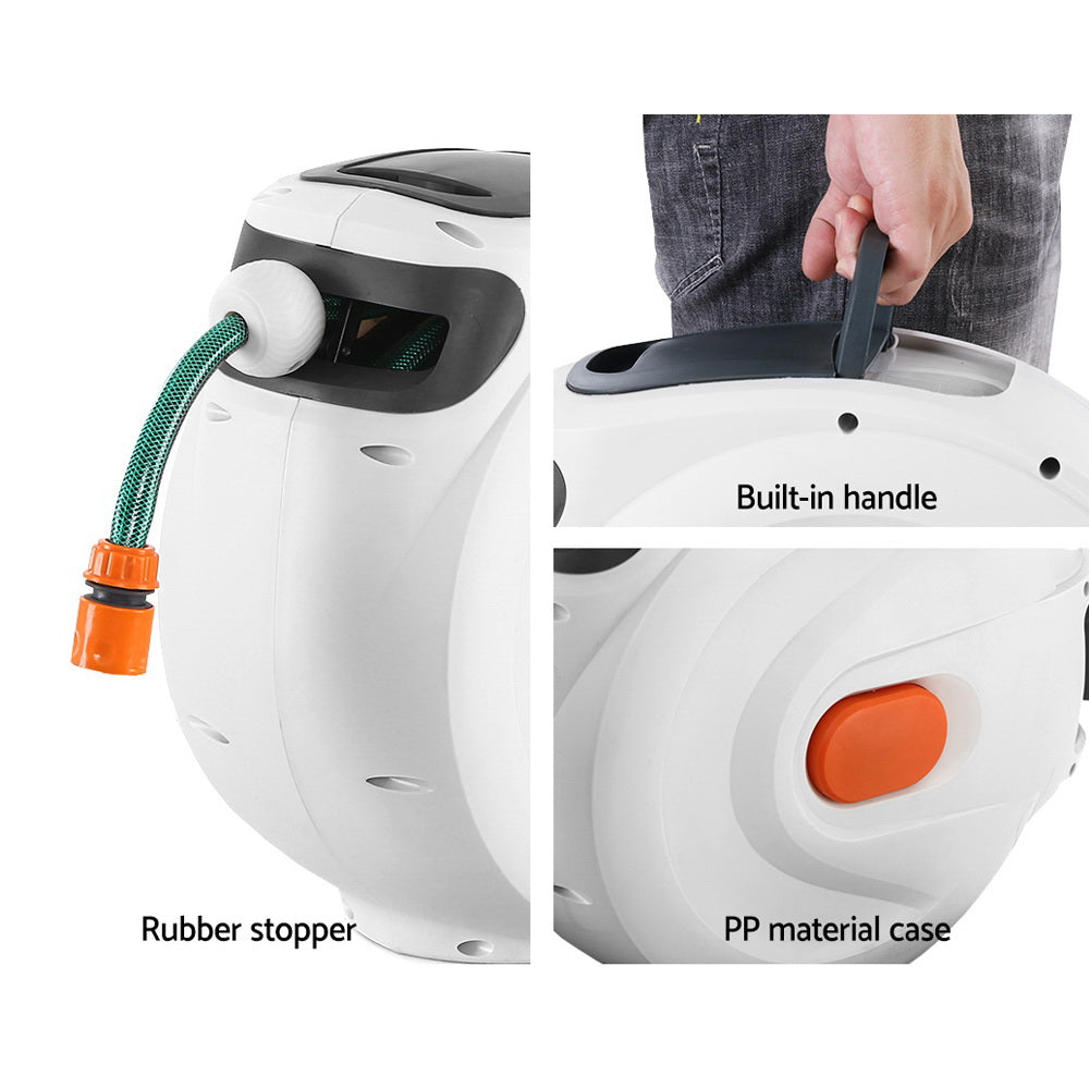 Green Fingers Water Hose Reel 20M Retractable Garden Spray Gun Auto Rewind