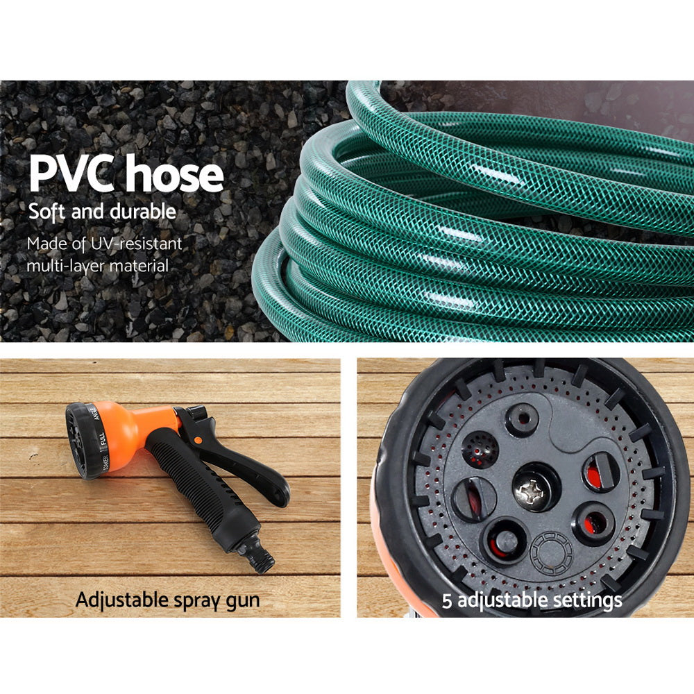 Green Fingers Water Hose Reel 20M Retractable Garden Spray Gun Auto Rewind