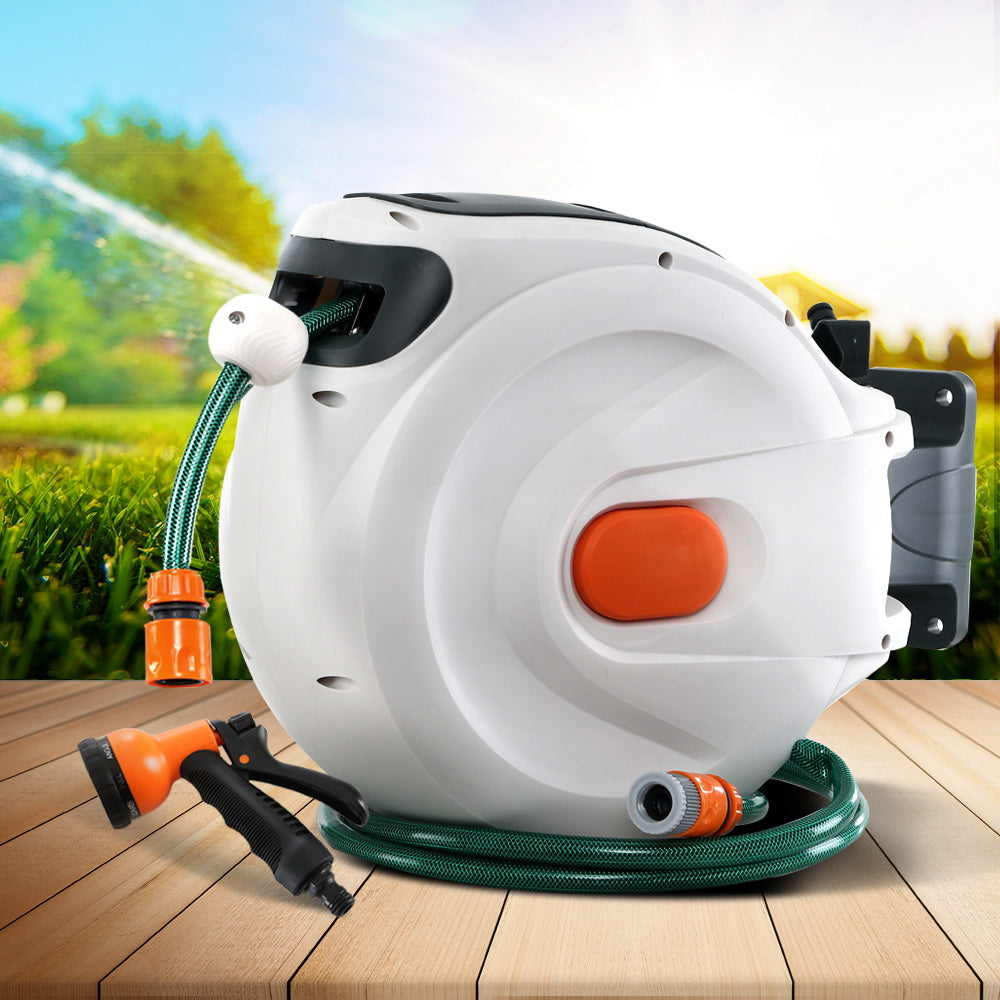 Green Fingers Water Hose Reel 20M Retractable Garden Spray Gun Auto Rewind