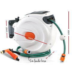 Green Fingers Water Hose Reel 30M Retractable Garden Brass Spray Gun Auto Rewind