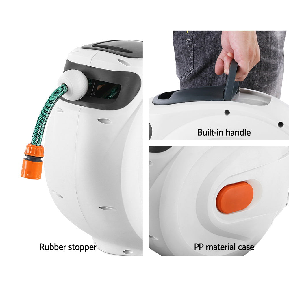 Green Fingers Water Hose Reel 30M Retractable Garden Brass Spray Gun Auto Rewind