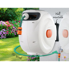 Green Fingers Water Hose Reel 30M Retractable Garden Brass Spray Gun Auto Rewind