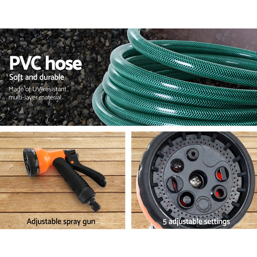 Green Fingers Water Hose Reel 30M Retractable Garden Brass Spray Gun Auto Rewind